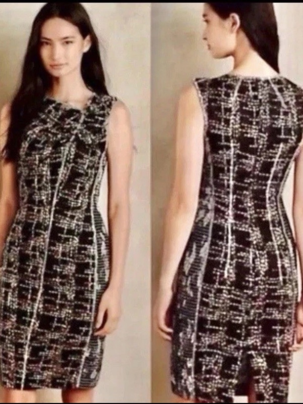 Byron Lars Black Plaid Sleeveless Midi Dress with Pink Accents